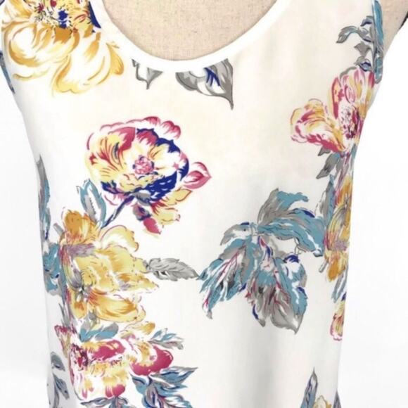 ELODIE Floral Tank Top Print Sheer Split Layered Hi-Lo Hem Sleeveless Womens MED - Picture 5 of 8